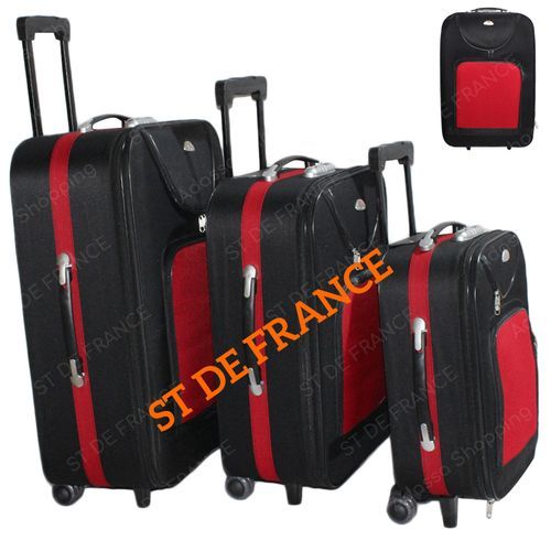 Valises Voyage 3 Pièces - Grand /Moyen /Petit - 60/50/40 - Noir/Rouge (Motifs Multiples )