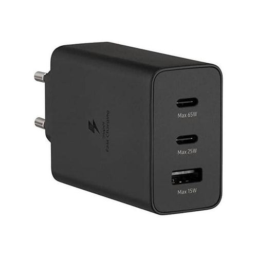 Chargeur Secteur Ultra Rapide TRIO 65W, 2x Ports USB Type C & 1x USB Type A ( Avec Le Câble ) Chargez 3 Appareils En Même Temps ! Optez Pour La Charge Rapide