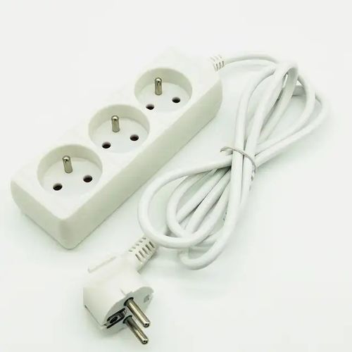 Multiprise Filaire / Rallonge, 3 Prises - Blanc - 5 Mètres