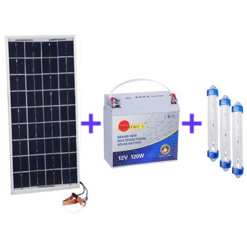 BATTERIE SOLAIRE MULTIFONCTION + Panneaux 20watts + 3 Ampoules