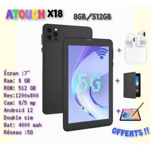 Atouch Tablette Android - X18, réseau 5G robuste, 7 pouces 8GBram+256GB - Gris
