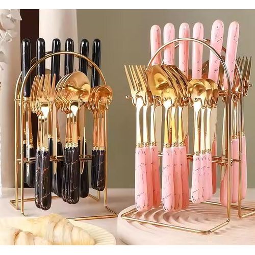 Ensemble couverts 25 pièces en acier inoxydable avec support comprenant 6 couteaux , 6 fourchettes, 6 cuillères, 6 cuillères à café Pour enfant