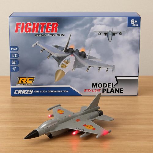 Avion Télécommandé Fighter – RC 27Hz - Avec Lumières LED & Démonstration Automatique / GRIS