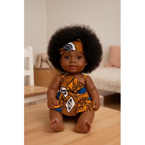 Poupée Bébé Africaine en Tenue Traditionnelle pour enfants / NOIR