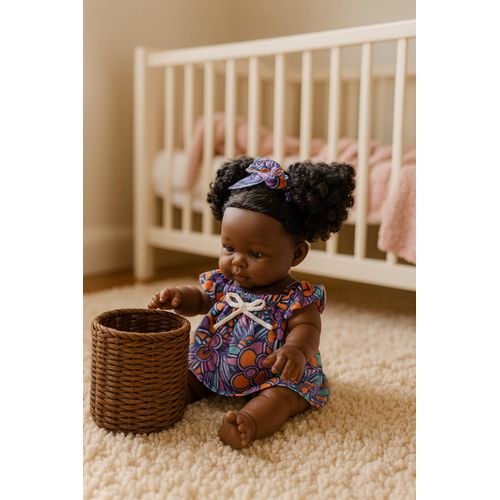 Poupée Africaine Bébé – 20 cm – Robe Wax pour enfants / NOIR