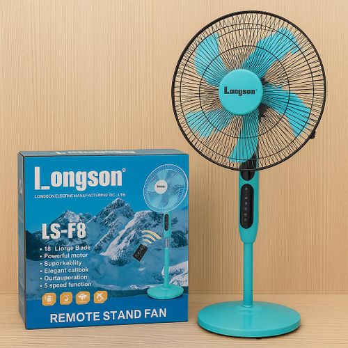 Super Ventilateur sur pied Longson 18 – 5 Pales -Télécommande, 3 Vitesses & Mode Sommeil / Bleu