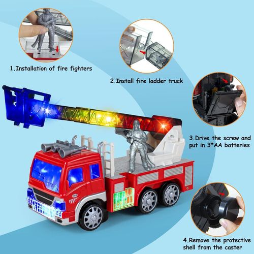 Camion de Pompiers Jouet avec Lumières LED – Échelle Extensible + Figurine pour enfants / ROUGE