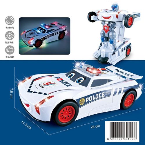 Voiture de Police Transformable en Robot – Lumière & Musique – Jouet Électronique Intelligent pour Enfants / BLANC