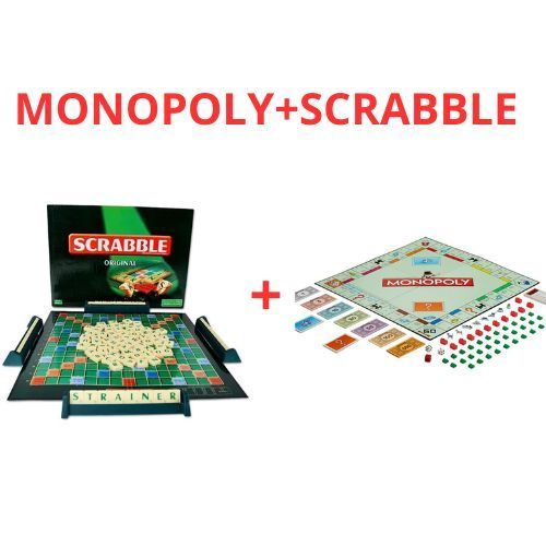 SCRABBLE & MONOPOLY Monopoly +Scrabble 2 En 1 Jeux De Société Grand - 2-4 Joueurs - 8 Ans Et Plus