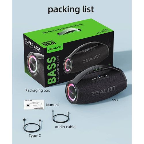 Enceinte Bluetooth ZEALOT S97 – Super Bass et Son Stéréo Puissant / NOIR