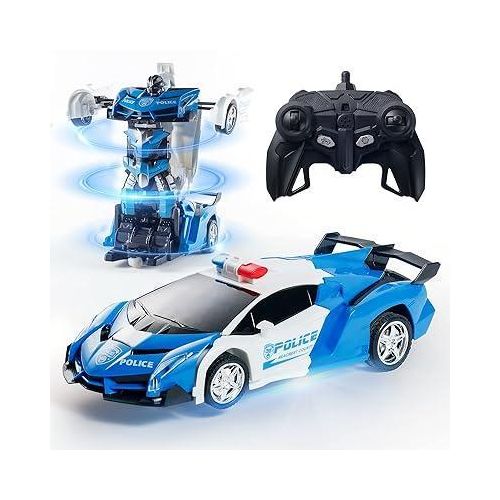 Voiture Police Télécommandée Transformable en Robot – Lumières & Sons pour enfants / BLEU
