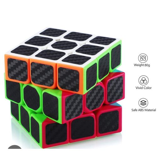 Cube éducatif 3x3 Professionnel à Stickers Carbone – Speed Cube Antiblocage Haute Vitesse pour Enfants et Adultes