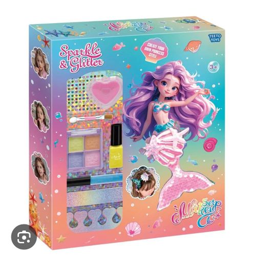 Coffret Maquillage Enfant Princess Mermaid – Set Beauté Sirène Sparkle & Glitter – Maquillage Non Toxique + Accessoires – TEETO TOYS – 3+