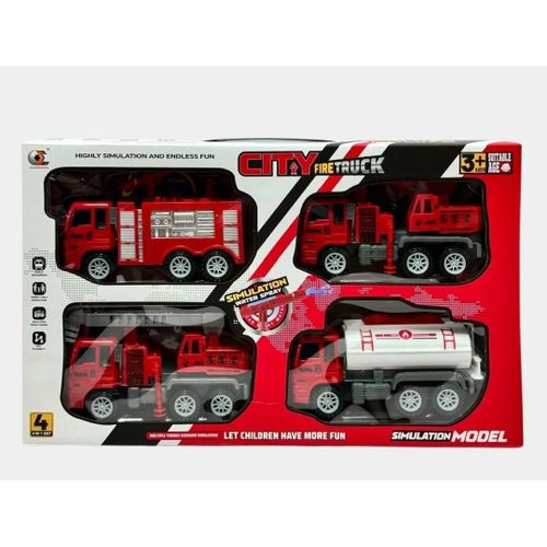 Set de 4 Camions de Pompiers – City Fire Truck – Véhicules de Secours Enfants – Modèles à Inertie – Simulation Réaliste