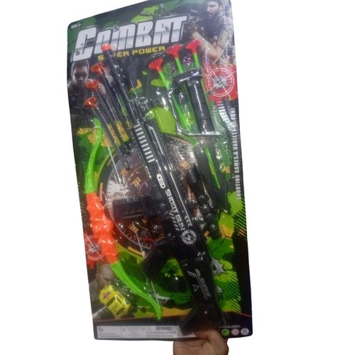 Set de Jeu Combat Super Power – Fusil Jouet + Arc + Flèches + Accessoires (Pack Militaire pour Enfants)