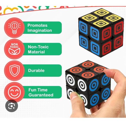 Cube Magique 2x2 à Motifs Circulaires – Casse-tête Éducatif Antistress en Plastique Non Toxique pour Enfants et Adultes