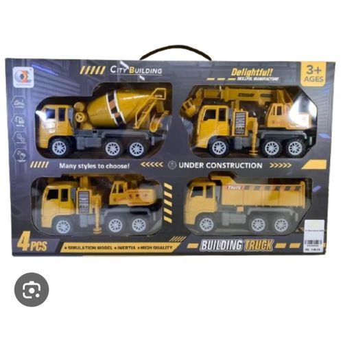 Set de 4 Camions de Construction – City Building – Véhicules de Chantier pour Enfants – Modèles à Inertie – Haute Qualité
