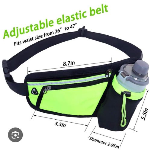 Ceinture de Running Avec Gourde – Poche Smartphone & Sangle Élastique Ajustable 26’’ à 47’’ – Haute Visibilité – Sport & Fitness
