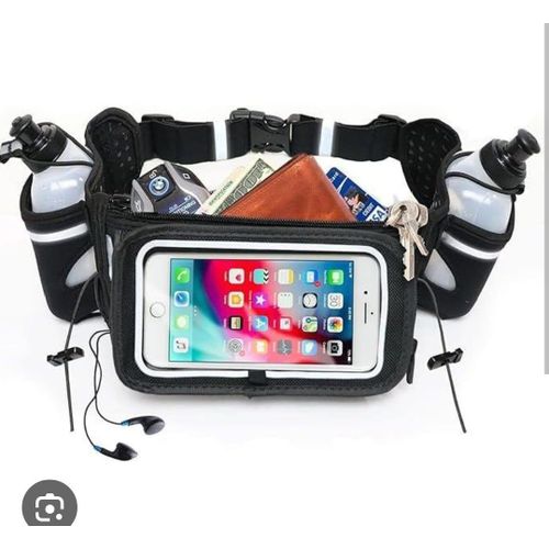 Ceinture de Running Multifonction avec Double Gourde + Poche Smartphone Tactile – Modèle KOS-28002 – Étanche & Respirante