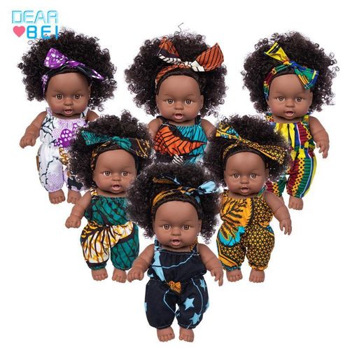 Poupée Bébé Afro – Salopette Violet & Blanc pour enfants / MARRON